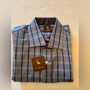 NWT Men's Taylorbyrd long sleeve button up flip cuff dress shirt, gray-blue XL